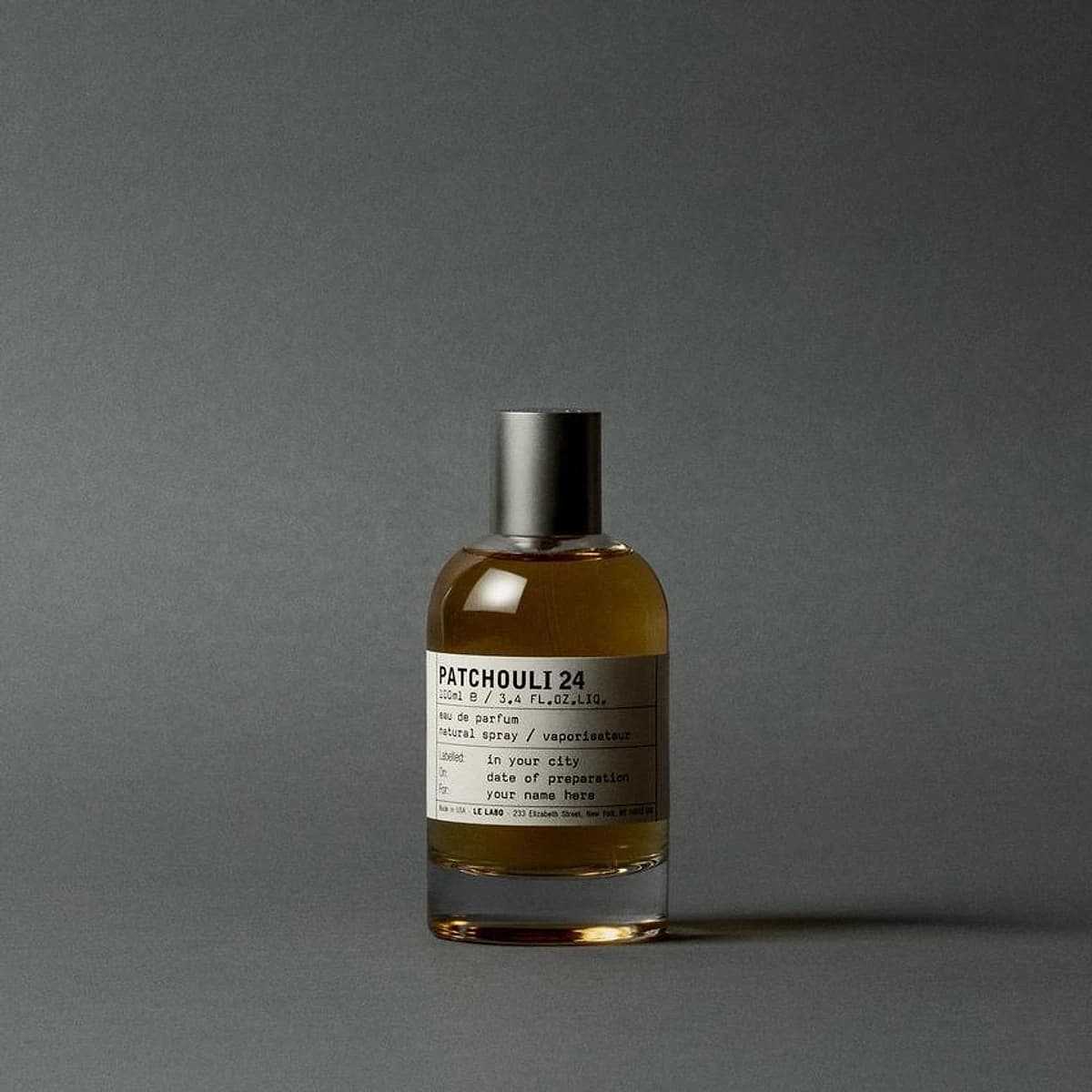 Le Labo Patchouli 24 — photographed as a still life
